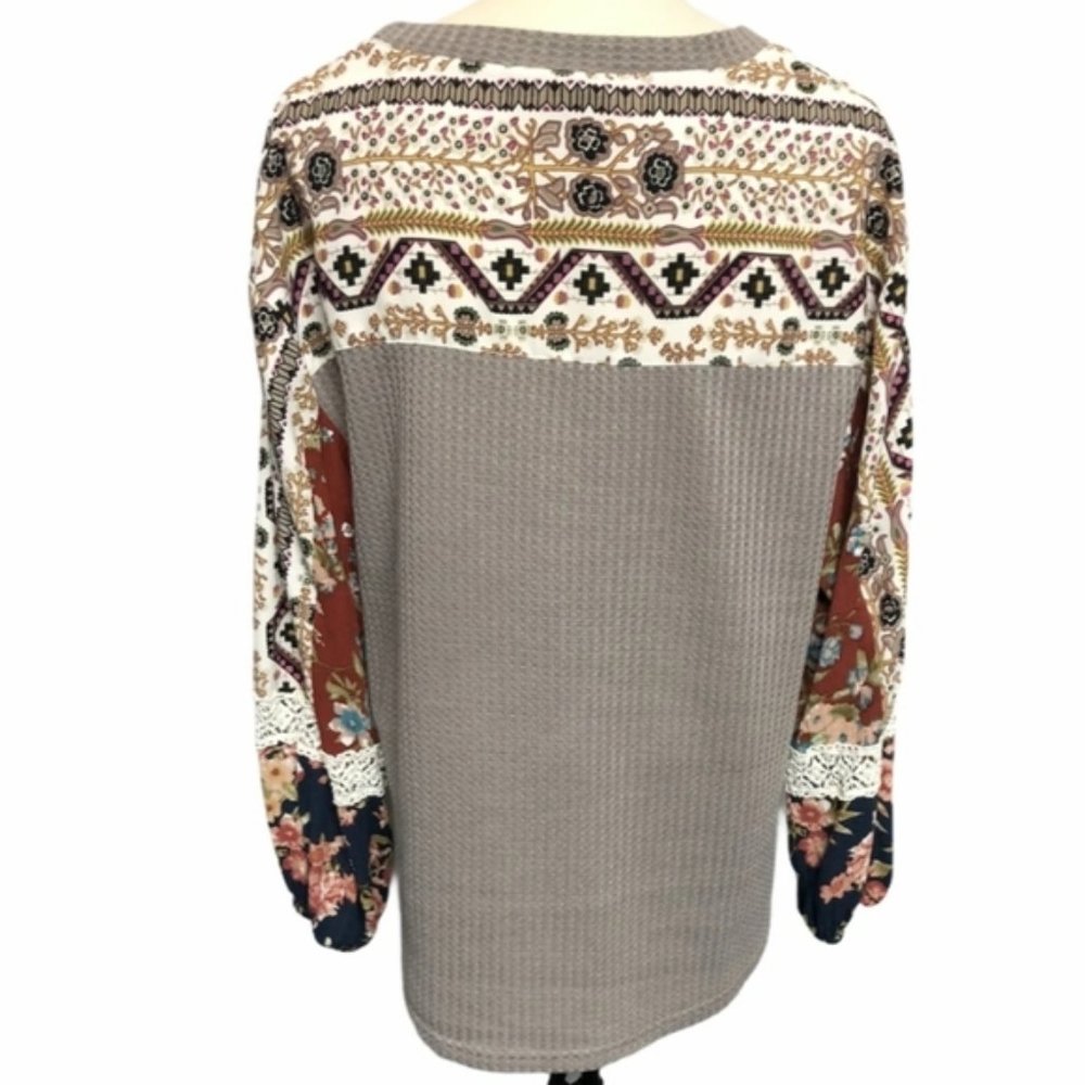 ANTHROPOLOGIE Boho Floral Lace Waffle Blouse EUC sz M - Picture 4 of 13